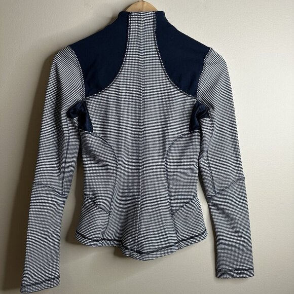 Lululemon Forme Jacket Womens Size 2 Navy Blue White Gingham Athletic Stretch - Picture 9 of 13